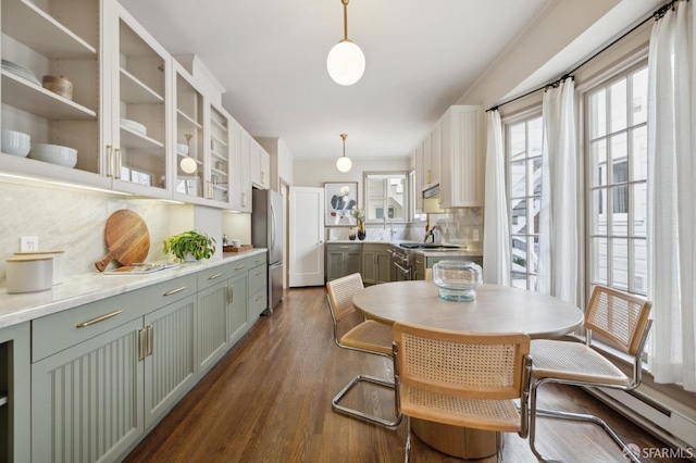 dining area with dark wood-type flooring