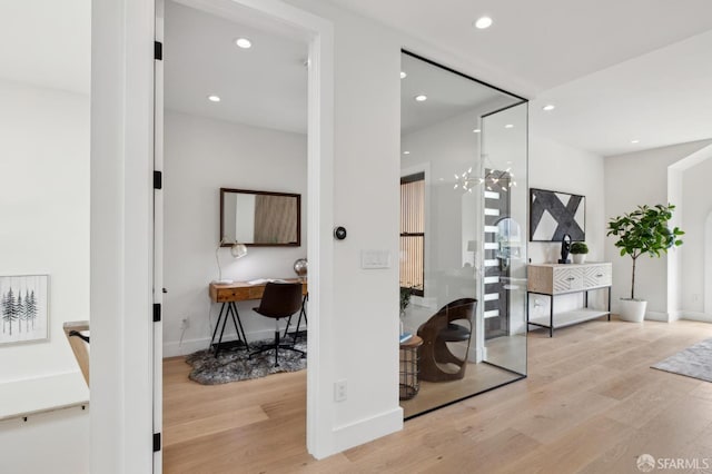 2287 45th Ave, San Francisco, CA 94116 - hallway with wood finished floors, recessed lighting, an office area, and baseboards