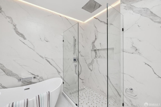 2287 45th Ave, San Francisco, CA 94116 - bathroom featuring a freestanding bath and a marble finish shower