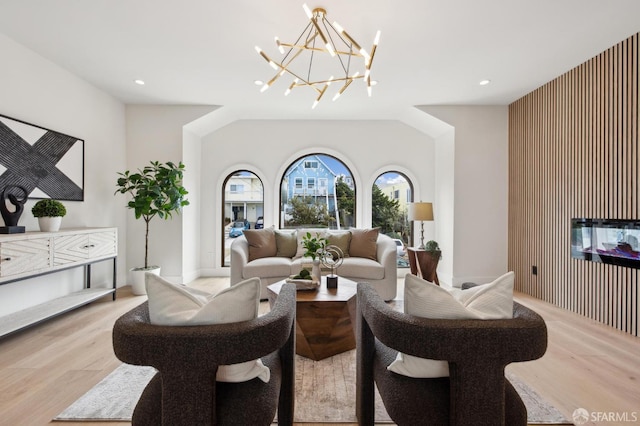 2287 45th Ave, San Francisco, CA 94116 - living area with light wood finished floors, a chandelier, and recessed lighting