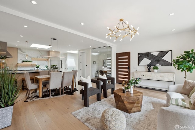 2287 45th Ave, San Francisco, CA 94116 - living room with light wood finished floors, recessed lighting, and a chandelier