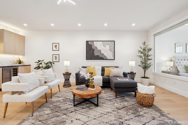 2287 45th Ave, San Francisco, CA 94116 - living room with wine cooler, light wood-type flooring, recessed lighting, and baseboards