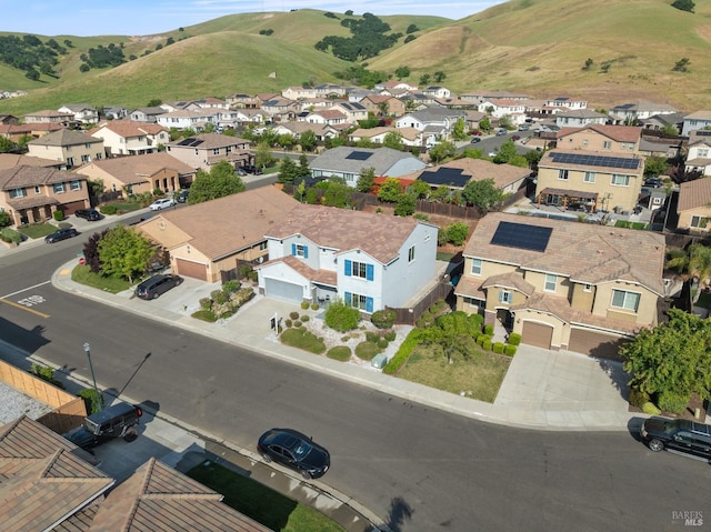 aerial view featuring a residential view and a mountain view