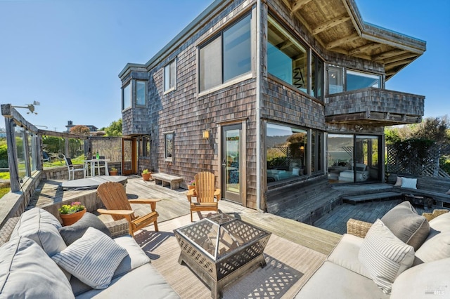 272 Ocean Pkwy, Bolinas, CA 94924 - wooden terrace featuring an outdoor living space with a fire pit