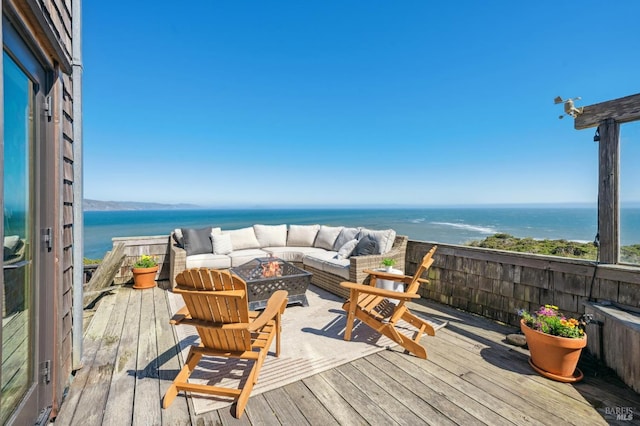 272 Ocean Pkwy, Bolinas, CA 94924 - deck featuring an outdoor living space with a fire pit and a water view