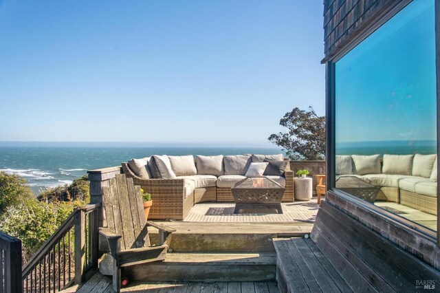 272 Ocean Pkwy, Bolinas, CA 94924 - wooden deck featuring an outdoor hangout area and a water view