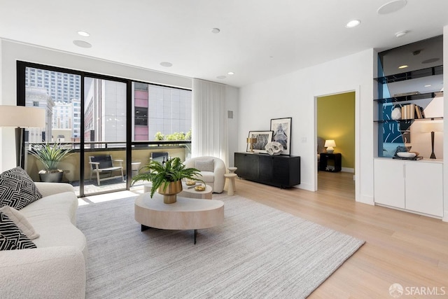 living room with light hardwood / wood-style flooring