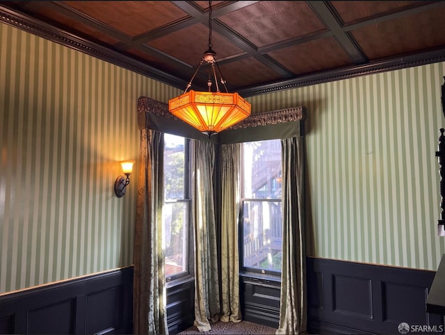 interior space featuring coffered ceiling