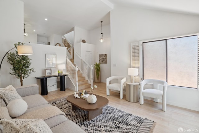 539 Pimlico Ct, Walnut Creek, CA 94597 - living area with high vaulted ceiling, light wood finished floors, stairway, and baseboards