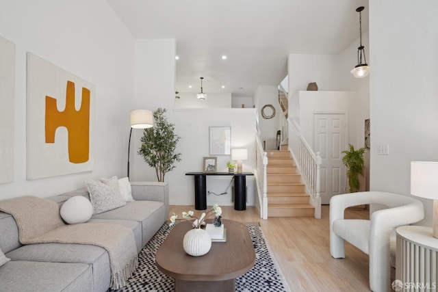 539 Pimlico Ct, Walnut Creek, CA 94597 - living room featuring stairs, light wood finished floors, and recessed lighting