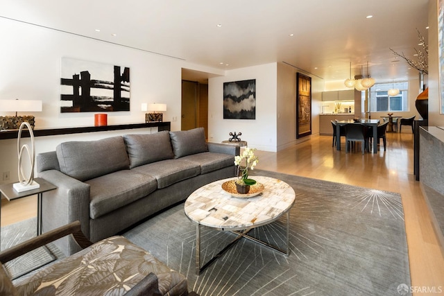 living room with light wood-type flooring