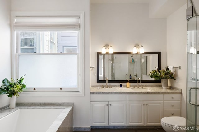 2864 Sacramento St, San Francisco, CA 94115 - full bath featuring a stall shower, a bath, double vanity, and toilet