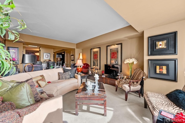 living room with carpet flooring