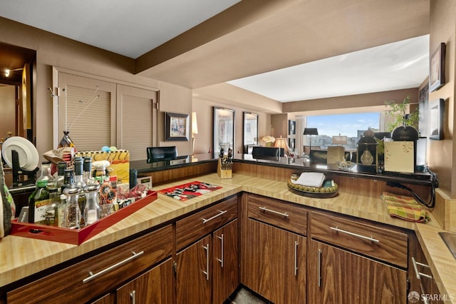 kitchen featuring butcher block countertops