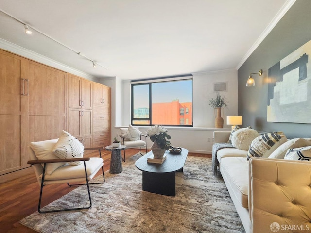250 King St Unit 528, San Francisco, CA 94107 - living room with rail lighting, crown molding, and wood finished floors
