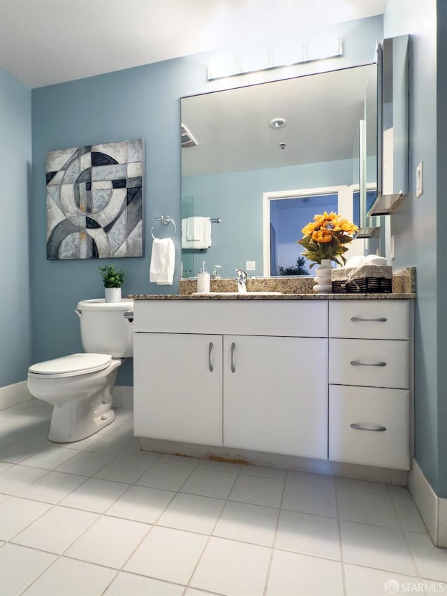 250 King St Unit 528, San Francisco, CA 94107 - half bathroom featuring visible vents, toilet, tile patterned flooring, baseboards, and vanity