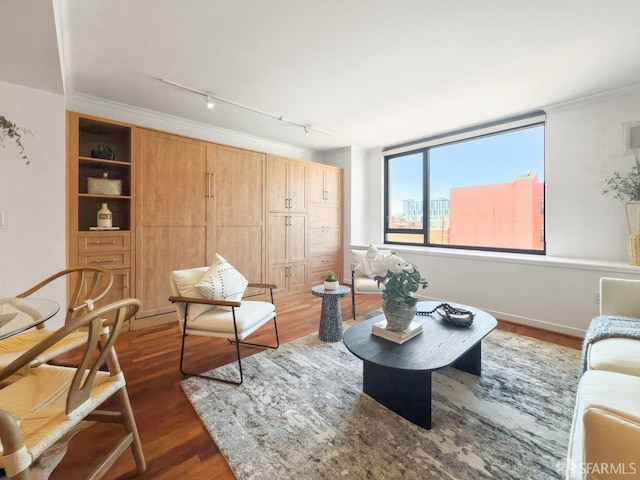 250 King St Unit 528, San Francisco, CA 94107 - living area with wood finished floors, track lighting, and ornamental molding