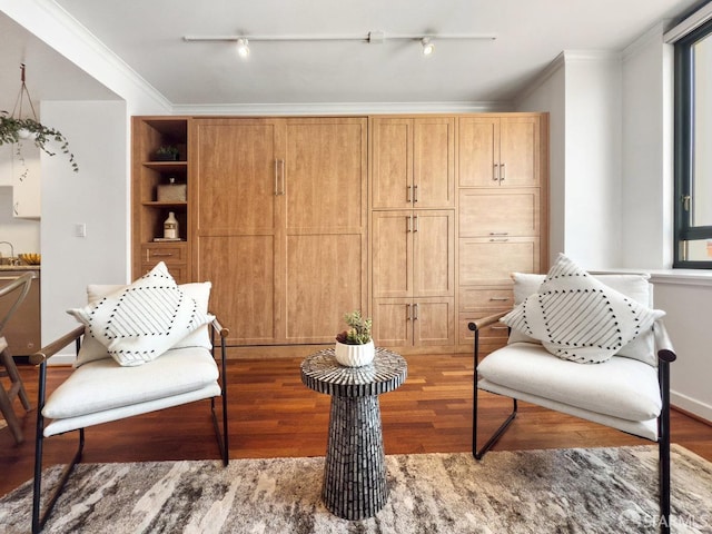 250 King St Unit 528, San Francisco, CA 94107 - living area with baseboards, wood finished floors, and ornamental molding