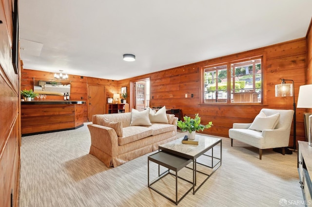 1944 15th Ave, San Francisco, CA 94116 - living area featuring wooden walls, light colored carpet, and a chandelier