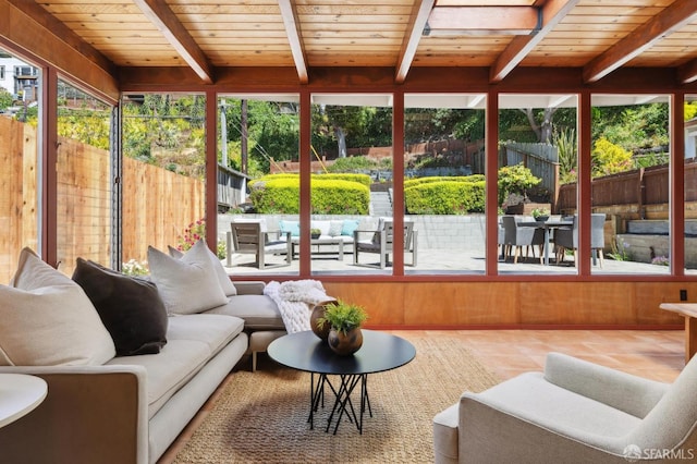 1944 15th Ave, San Francisco, CA 94116 - sunroom with wooden ceiling with exposed beams and tile patterned floors