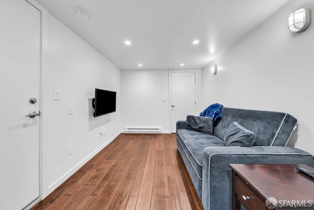 3014 Pine St Unit A, San Francisco, CA 94115 - living area with a baseboard radiator, wood finished floors, recessed lighting, and baseboards
