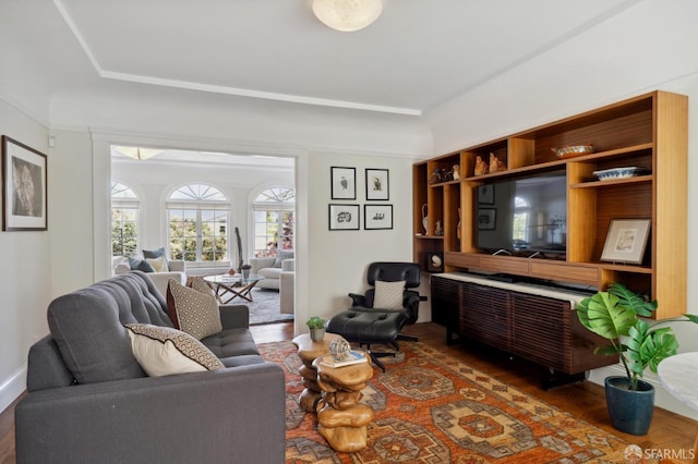 living area with wood finished floors