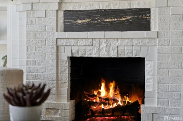 detailed view of a brick fireplace