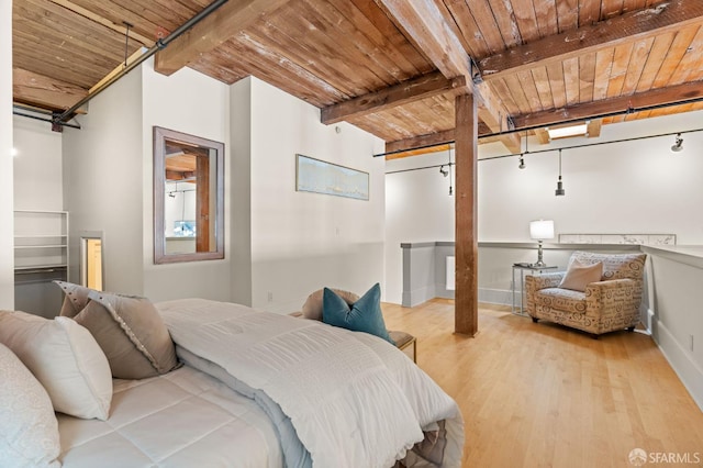 355 Bryant St Unit 411, San Francisco, CA 94107 - bedroom with a wood ceiling with exposed beams and wood finished floors