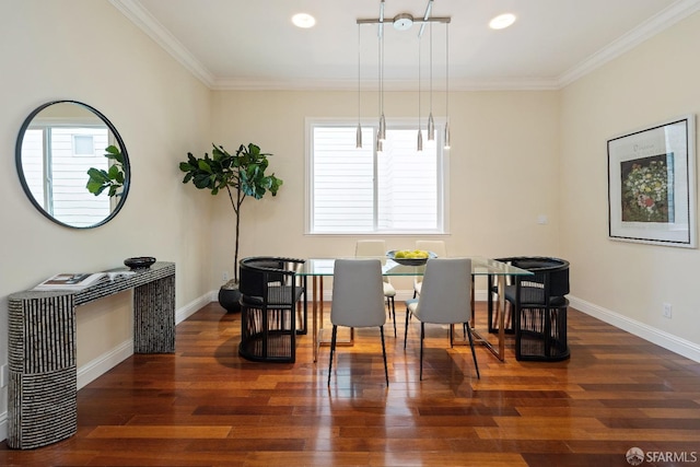 110 Sheridan Rd, Oakland, CA 94618 - dining area featuring crown molding, plenty of natural light, baseboards, wood finished floors, and recessed lighting