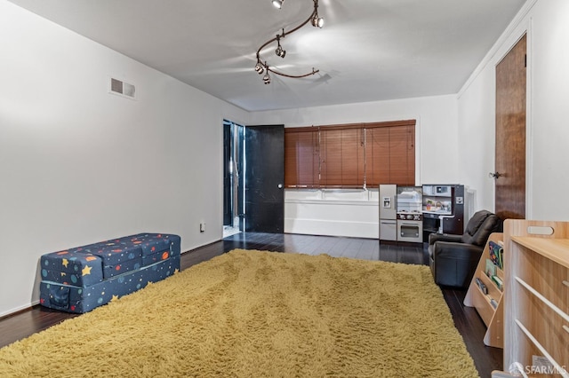 interior space featuring dark wood-type flooring and track lighting