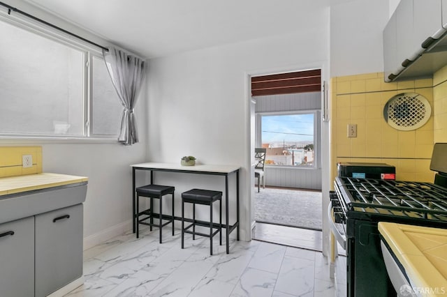 kitchen featuring stainless steel range with gas cooktop and decorative backsplash