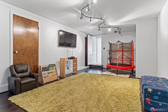 recreation room with dark hardwood / wood-style flooring