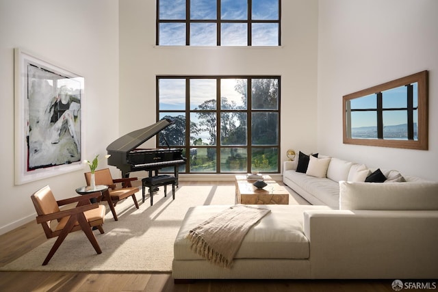 38 Meadow Dr Unit 2, San Francisco, CA 94130 - living area with a towering ceiling, wood finished floors, healthy amount of natural light, and baseboards