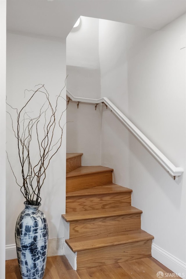 stairs featuring wood-type flooring