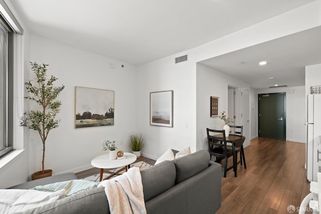 living room featuring dark hardwood / wood-style flooring