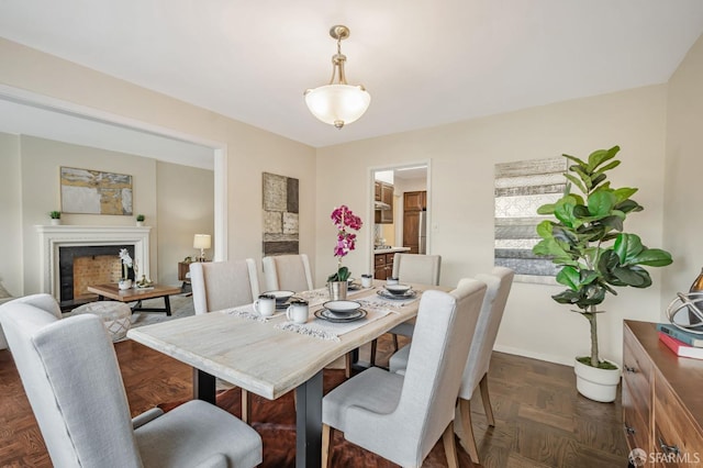 dining area with a fireplace