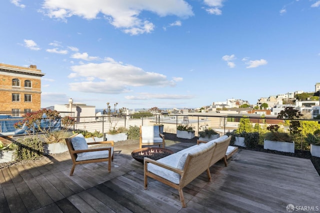 deck with a fire pit