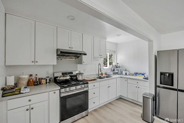 2675 Simas Ave, Pinole, CA 94564 - kitchen with stainless steel appliances, under cabinet range hood, light wood-type flooring, and white cabinets