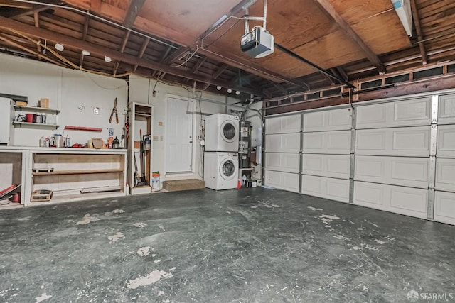 2675 Simas Ave, Pinole, CA 94564 - garage featuring stacked washer and clothes dryer, a garage door opener, and water heater