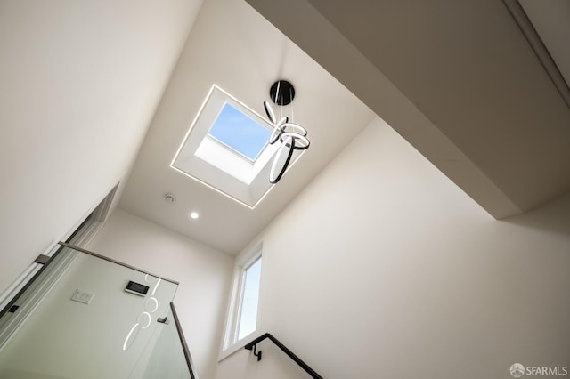 detailed view of a skylight and recessed lighting