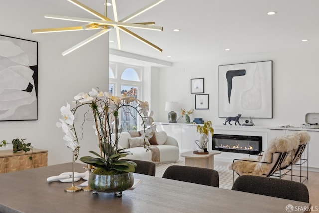 26 Southwood Dr, San Francisco, CA 94112 - dining room featuring a glass covered fireplace, recessed lighting, and wood finished floors