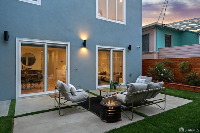 26 Southwood Dr, San Francisco, CA 94112 - patio terrace at dusk with a patio and an outdoor living space with a fire pit