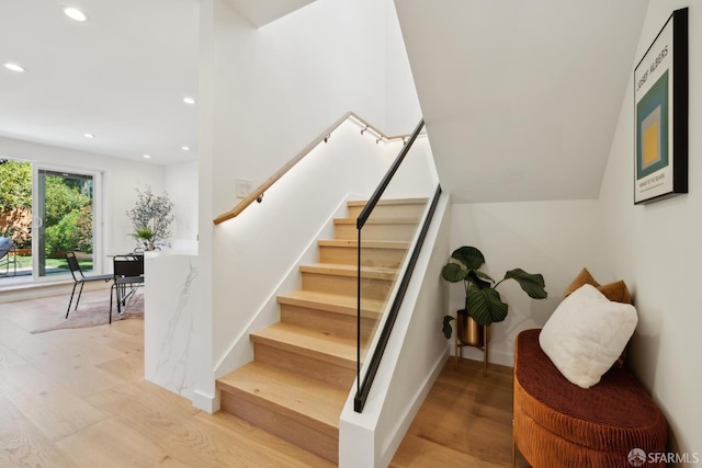 26 Southwood Dr, San Francisco, CA 94112 - staircase featuring wood finished floors, recessed lighting, and baseboards
