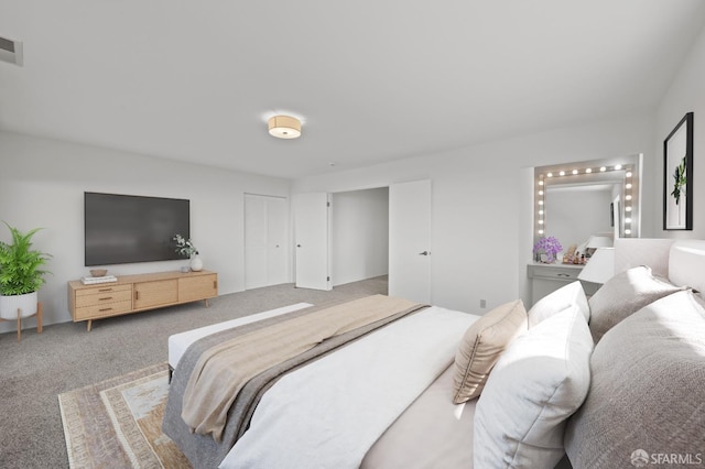 carpeted bedroom with visible vents