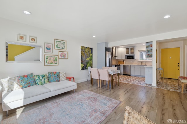 living room with light wood-type flooring