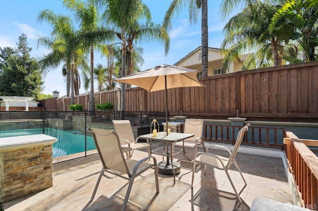 view of patio featuring a fenced in pool and a fenced backyard