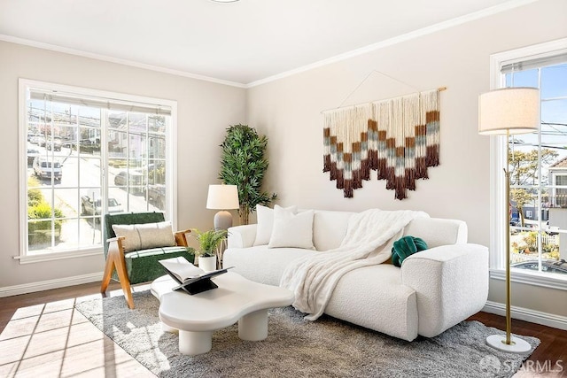 sitting room featuring hardwood / wood-style floors and crown molding