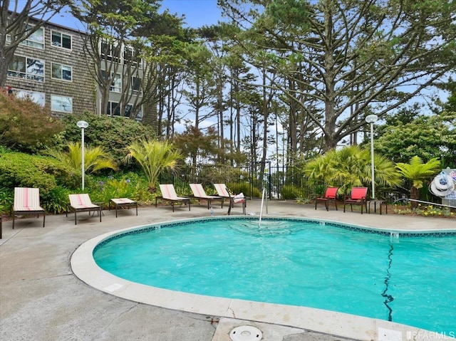 view of swimming pool featuring a patio area