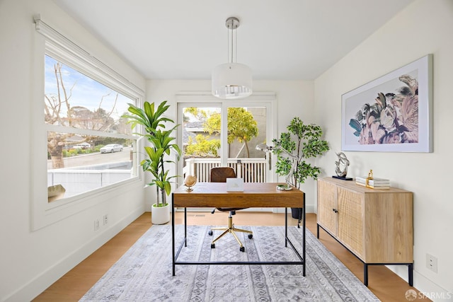 office space featuring baseboards and wood finished floors