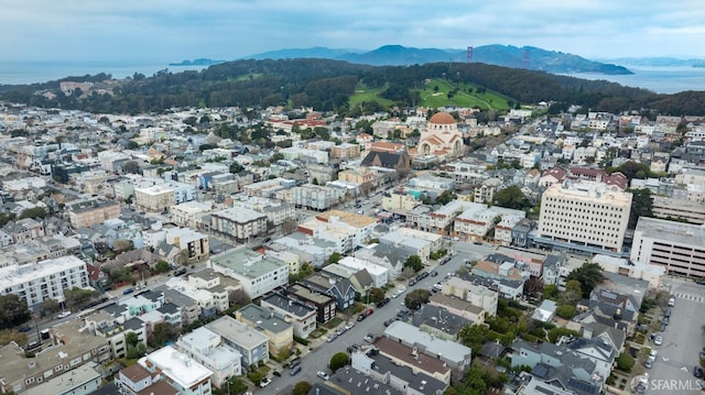 aerial view with a water and mountain view